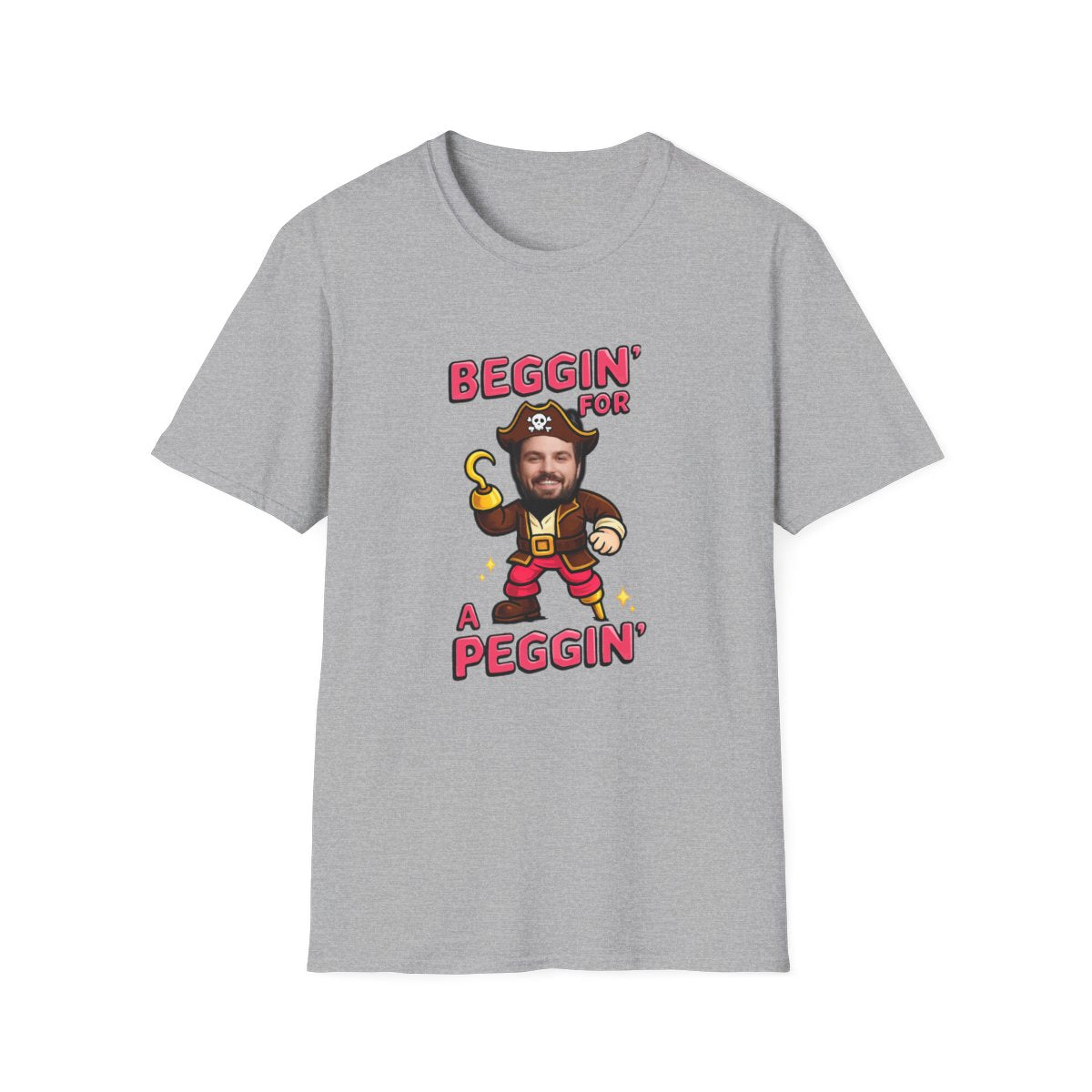 Beggin For A Peggin personalised pirate stag t-shirt Sport Grey