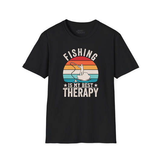 navy t-shirt with fishing is my best therapy graphic print for fishing gifts