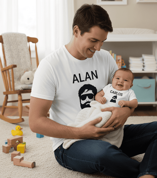 Alan & Carlos Matching Dad and Baby Set – Funny Movie-Inspired T-Shirt & Onsie gift_idea unique_gift personalised_gift