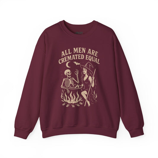 All Men Are Cremated Equal Funny Halloween Sweatshirt Maroon / S gift_idea unique_gift personalised_gift