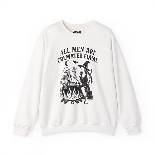 All Men Are Cremated Equal Funny Halloween Sweatshirt White / S gift_idea unique_gift personalised_gift