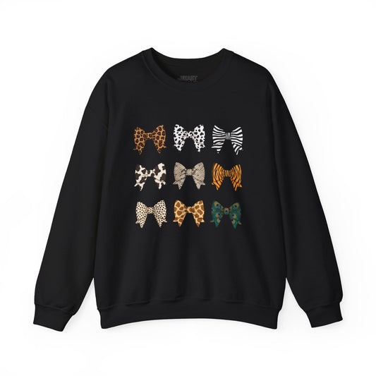 Animal Print Bow Sweatshirt Black / S gift_idea unique_gift personalised_gift