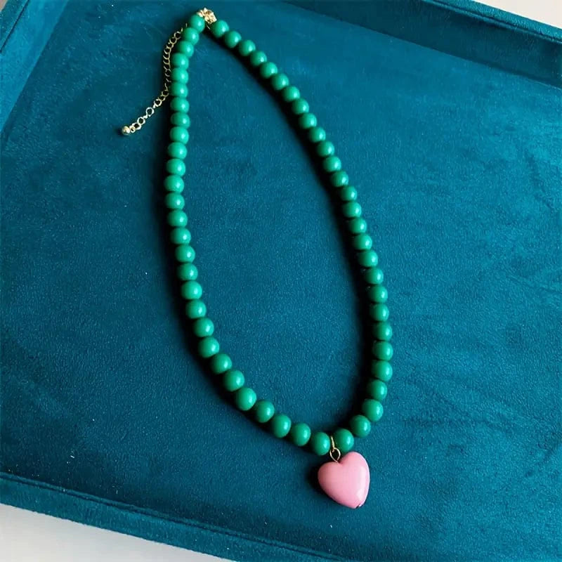 Beaded Heart Necklaces – Colourful Boho Festival Jewellery for Women Green gift_idea unique_gift personalised_gift