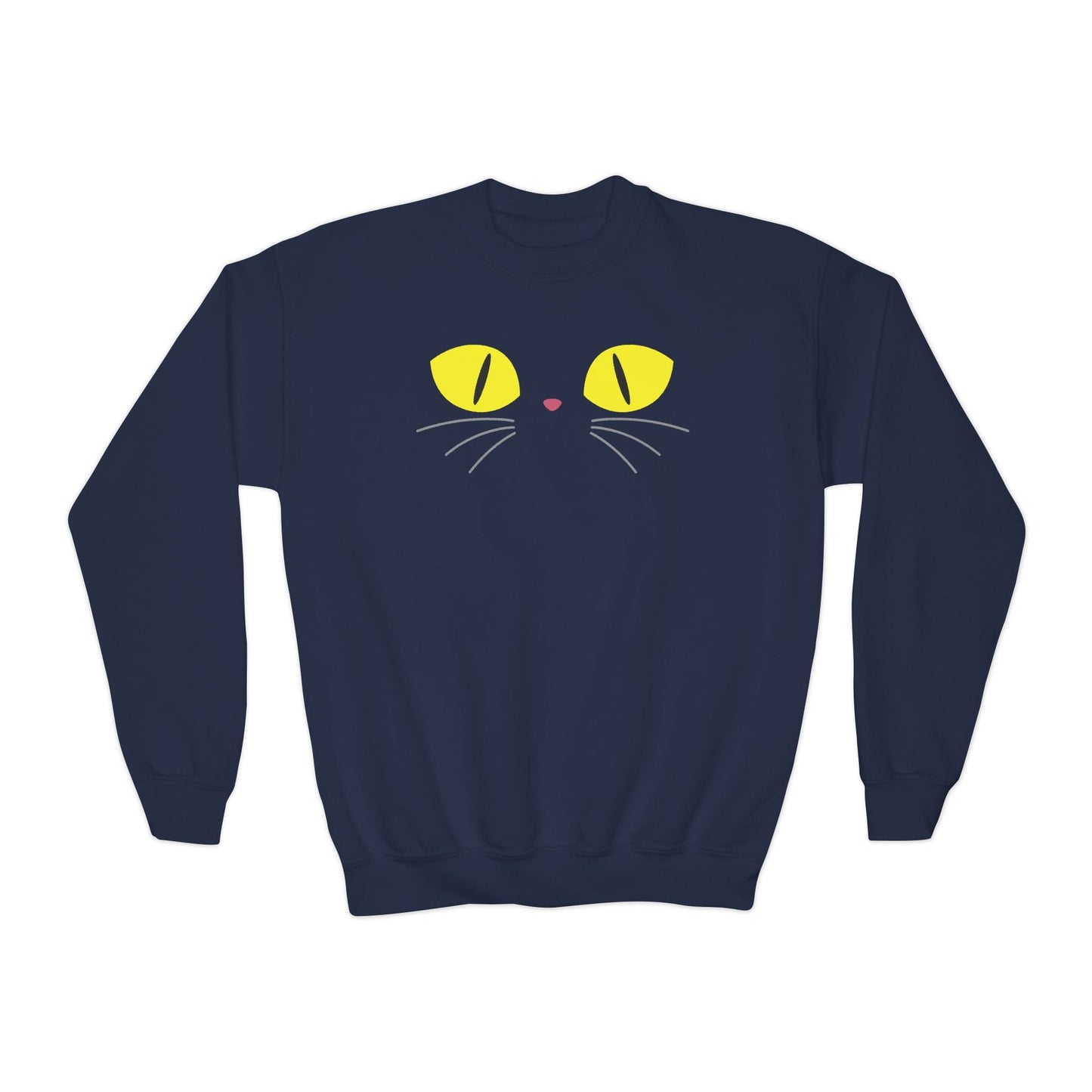 Black Cat Eyes Kids Halloween Sweatshirt Navy / XS gift_idea unique_gift personalised_gift
