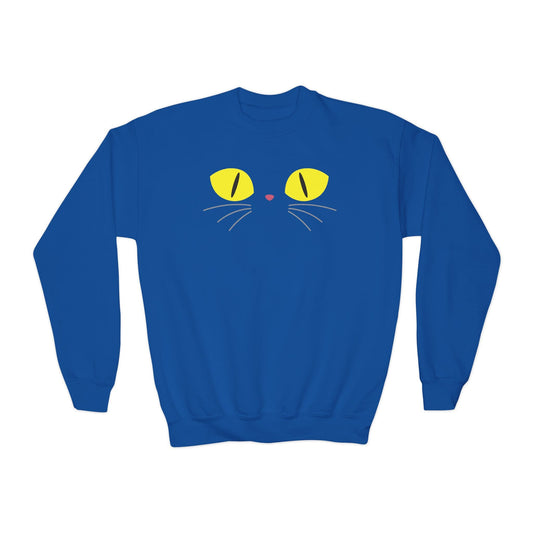 Black Cat Eyes Kids Halloween Sweatshirt Royal / XS gift_idea unique_gift personalised_gift