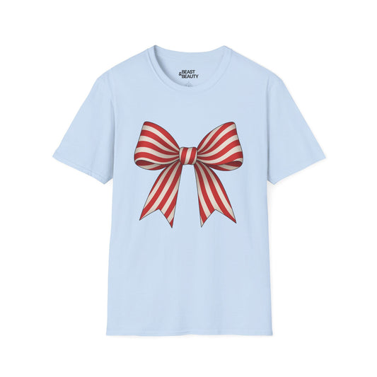 candy cane bow t-shirt light blue t-shirt uk Christmas gift idea