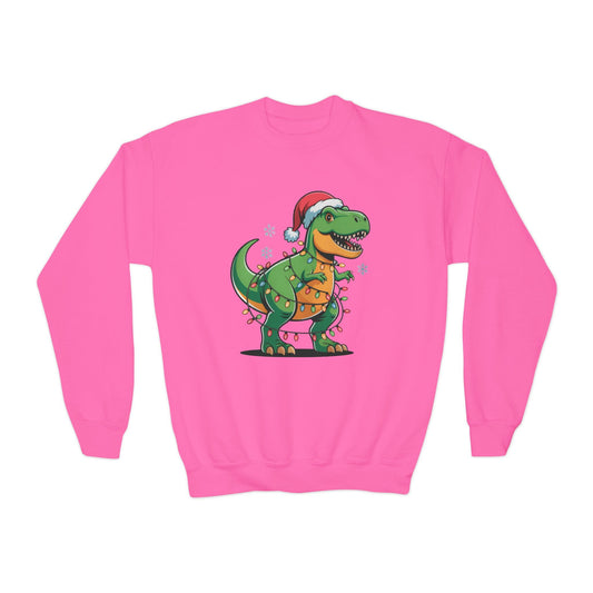christmas dino lights youth sweatshirt safety pink sweatshirt uk Christmas gift idea