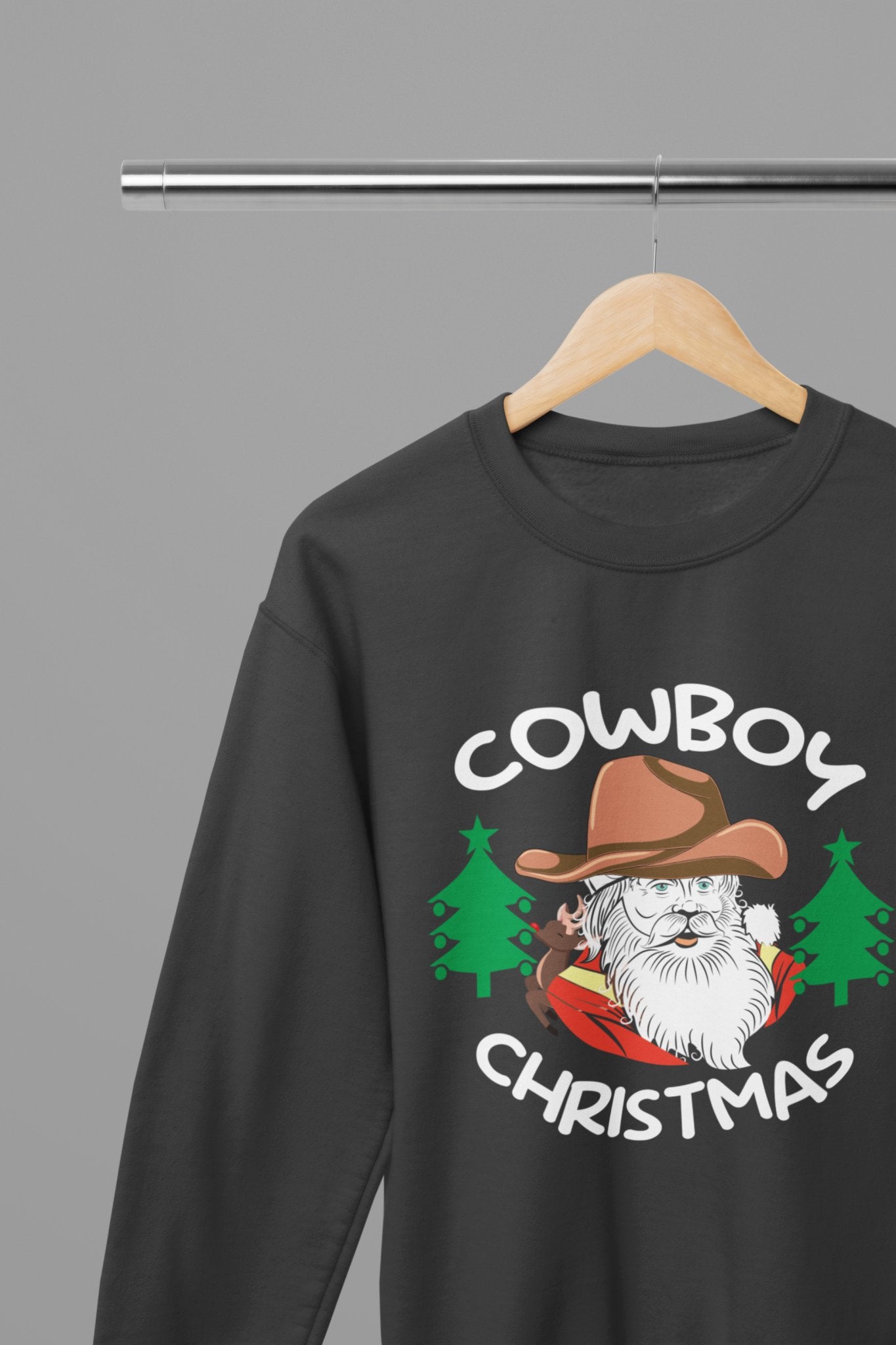Cowboy Santa T-Shirt/Sweatshirt Unisex - Fun Western Christmas Shirt - Beast & Beauty Clothing LTD - Xmas Clothing - Sweatshirt - small - Grey