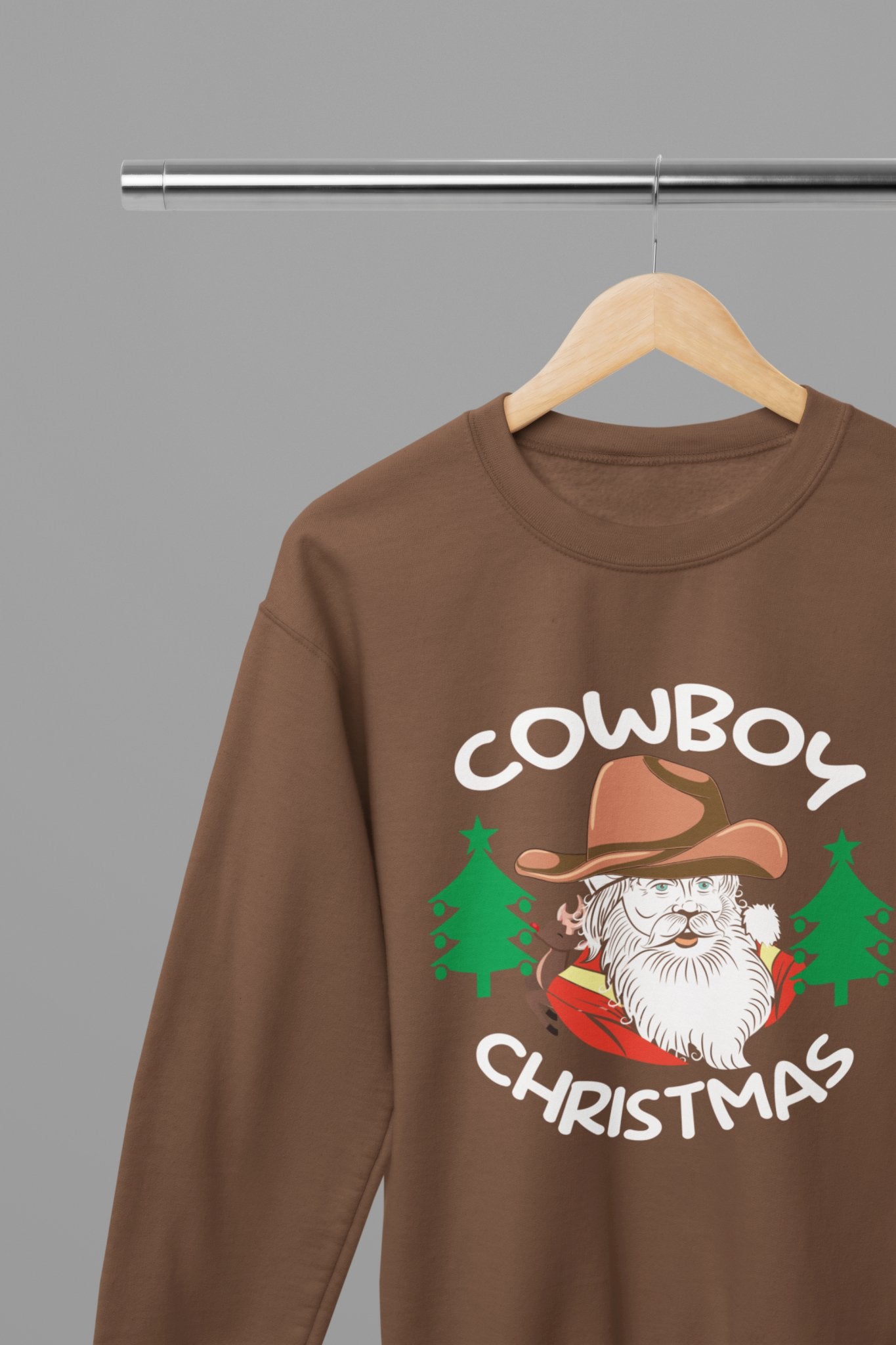 Cowboy Santa T-Shirt/Sweatshirt Unisex - Fun Western Christmas Shirt - Beast & Beauty Clothing LTD - Xmas Clothing - Sweatshirt - small - Brown