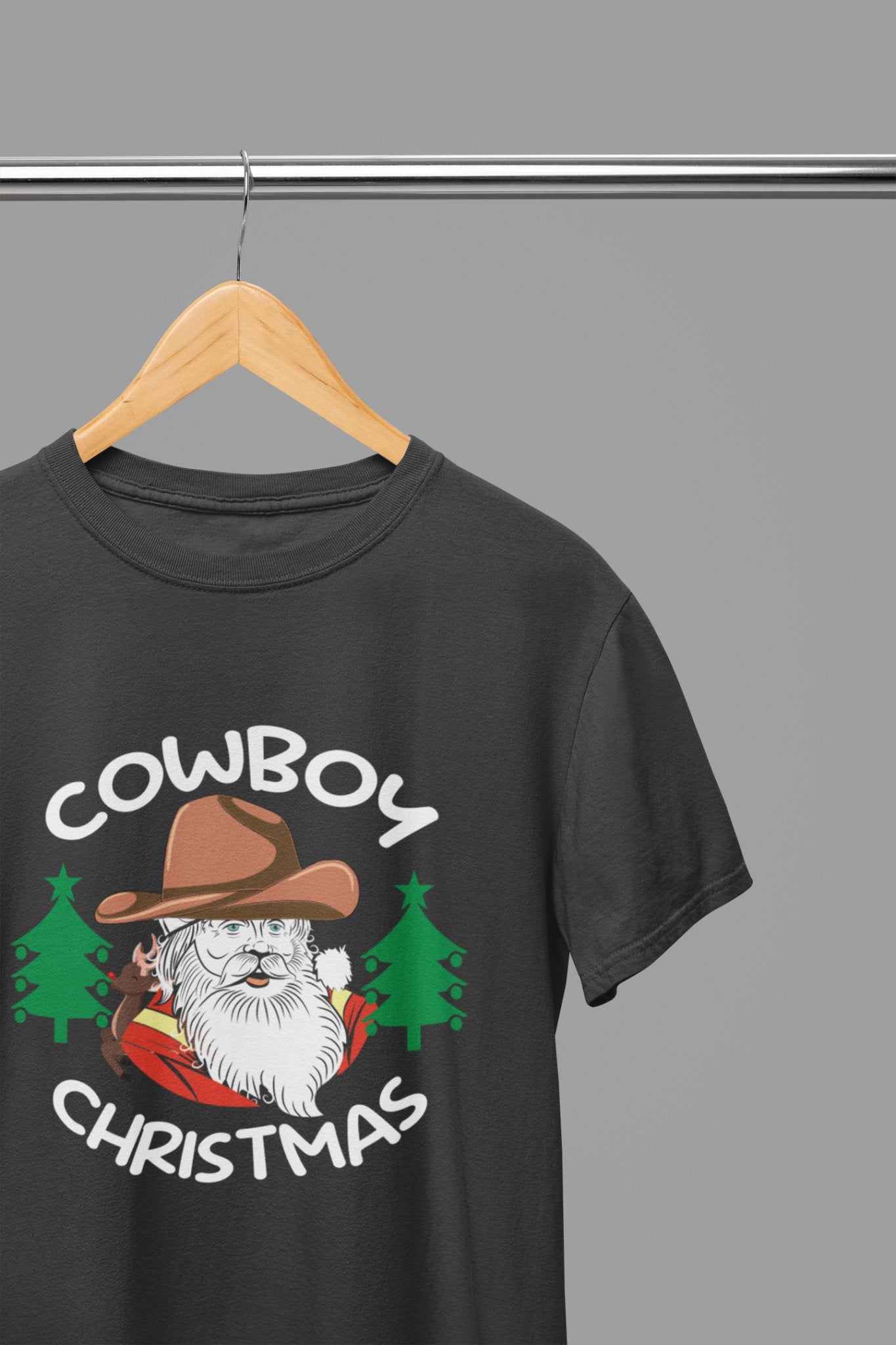 Cowboy Santa T-Shirt/Sweatshirt Unisex - Fun Western Christmas Shirt - Beast & Beauty Clothing LTD - Xmas Clothing - T-Shirt - small - Grey