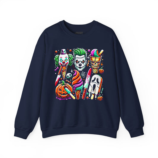 Creepy Halloween Ice Cream Horror Sweatshirt Navy / S gift_idea unique_gift personalised_gift