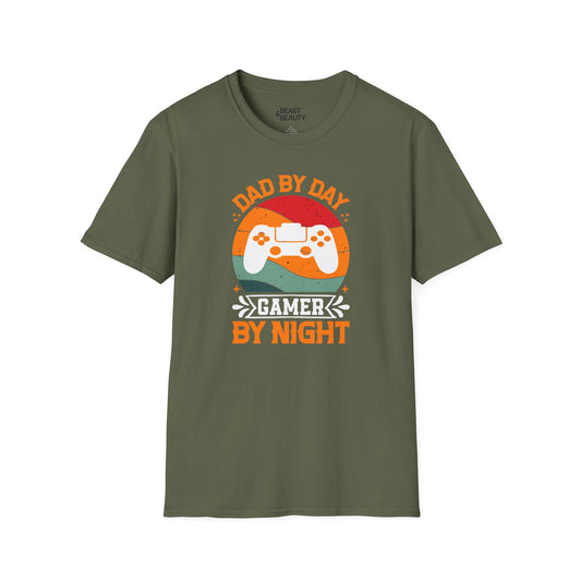 dad by day gamer by night t-shirt military green t-shirt uk Father's Day gift idea