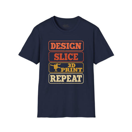 Design Slice 3D Print Repeat Stacked - 3D Printing T-Shirt Navy / S gift_idea unique_gift personalised_gift
