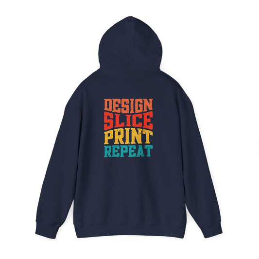 Design Slice Print Repeat - Retro 3D Printing Hoodie S / Navy gift_idea unique_gift personalised_gift