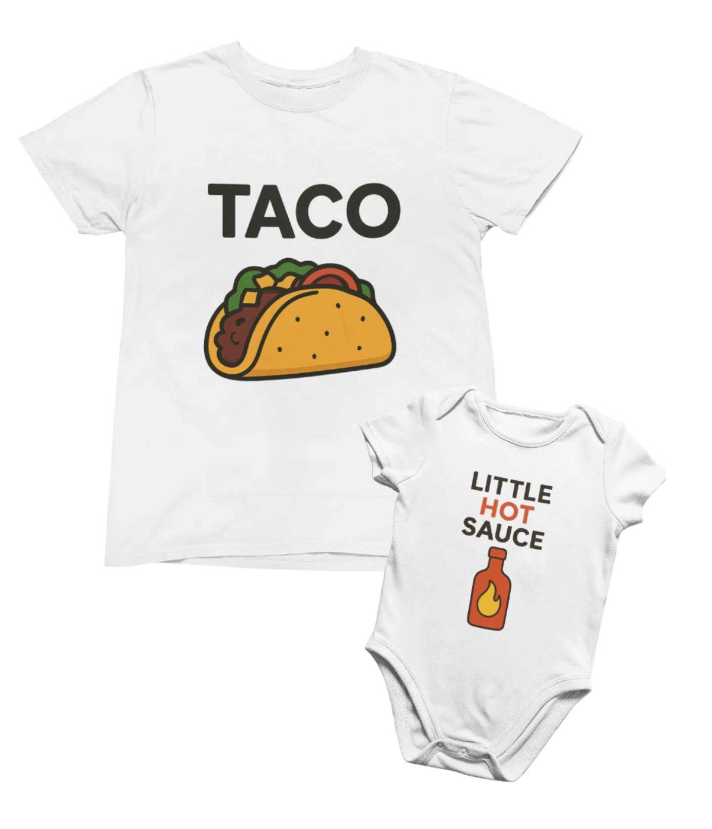 My Store Fathers Day T-Shirt Taco & Little Hot Sauce Matching T-Shirt and Baby Grow Set