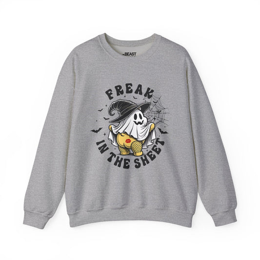 Freak In The Sheet Funny Halloween Sweatshirt Sport Grey / S gift_idea unique_gift personalised_gift
