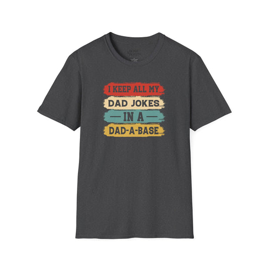i keep all my dad jokes in a dad-a-base t-shirt dark heather t-shirt uk Father's Day gift idea