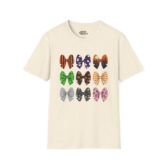 halloween bow pattern t-shirt natural t-shirt uk Halloween gift idea