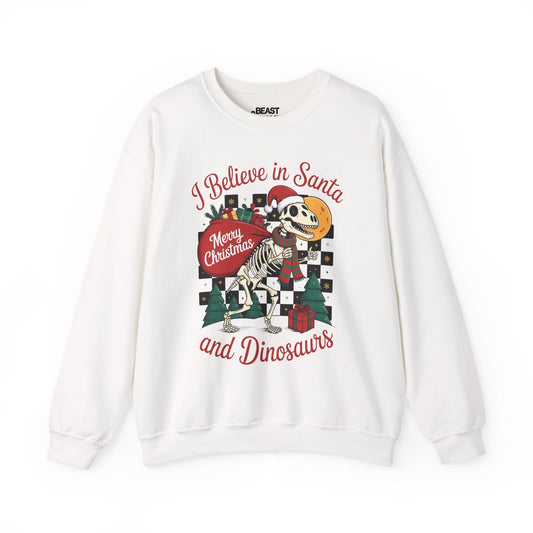 i believe in santa and dinosaurs christmas sweatshirt white sweatshirt uk Christmas gift idea
