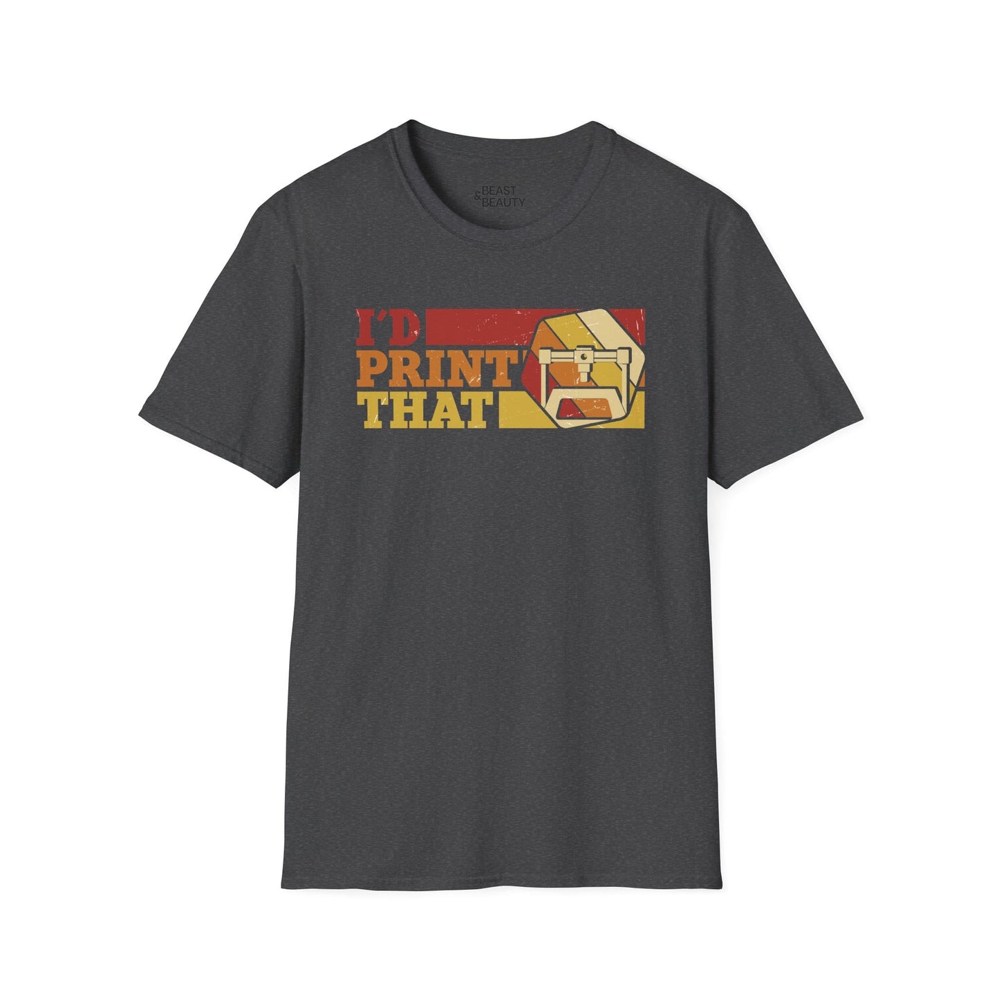 I'd Print That - Funny 3D Printing T-Shirt | Retro Yellow Maker Tee Dark Heather / S gift_idea unique_gift personalised_gift