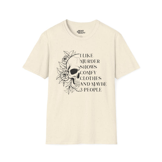I Like Murder Shows Skull Graphic Halloween T-Shirt Natural / M gift_idea unique_gift personalised_gift