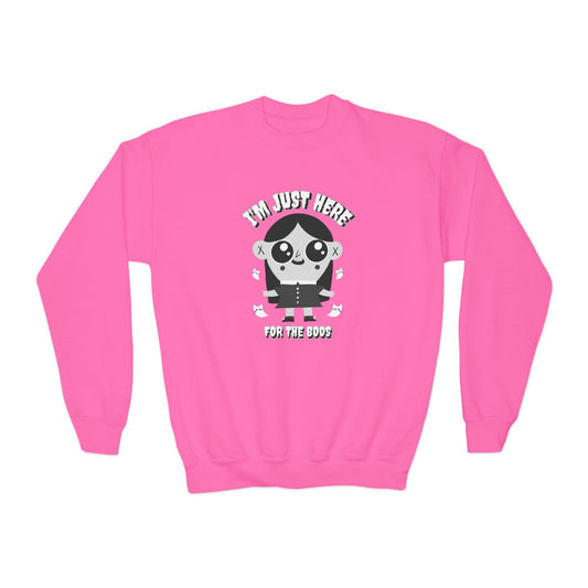 I’m Just Here For The Boos Kids Halloween Sweatshirt Safety Pink / XS gift_idea unique_gift personalised_gift