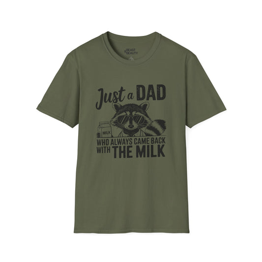 just a dad who came back with the milk t-shirt funny dad gift tee sizes s-3xl military green t-shirt uk Christmas gift idea