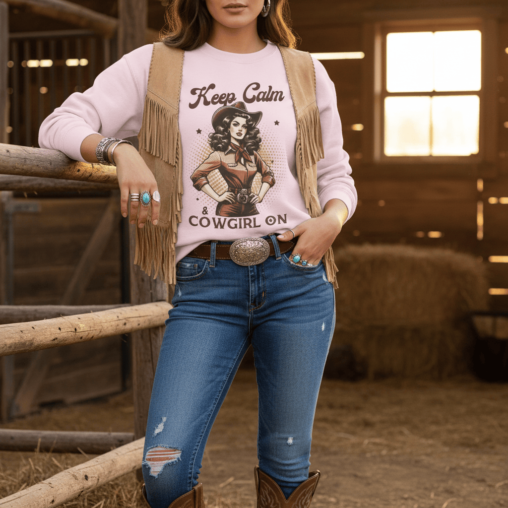 Keep Calm & Cowgirl On Western Sweatshirt gift_idea unique_gift personalised_gift