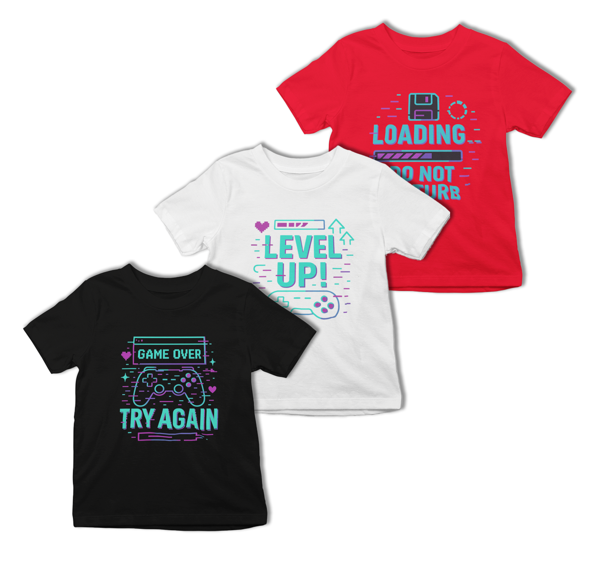Gaming Kids T-Shirt Set (3 Pack) | Level Up, Game Over & Loading Tees