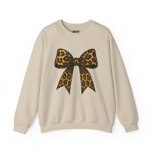leopard bow sweatshirt sand sweatshirt uk coquette gift idea