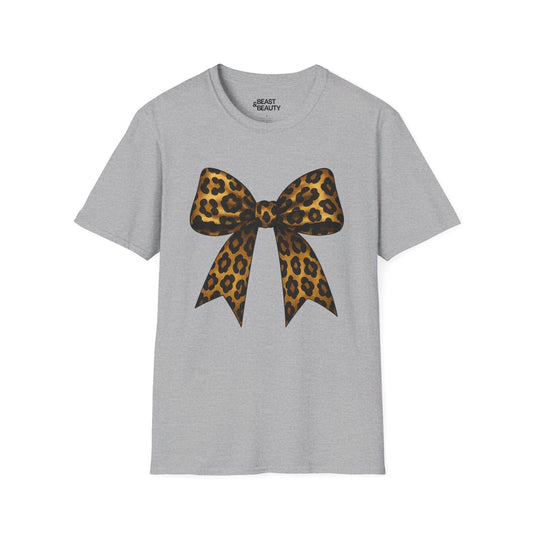 leopard bow t-shirt sport grey t-shirt uk coquette gift idea