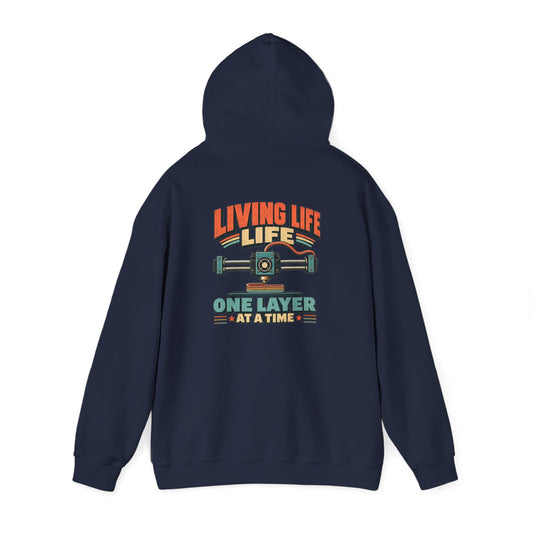 Living Life One Layer at a Time - Vintage 3D Printing Hoodie S / Navy gift_idea unique_gift personalised_gift