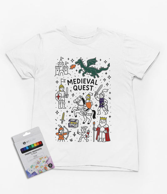Medieval Quest Colour-In T-Shirt – Knights, Dragons & DIY Adventure for Kids gift_idea unique_gift personalised_gift