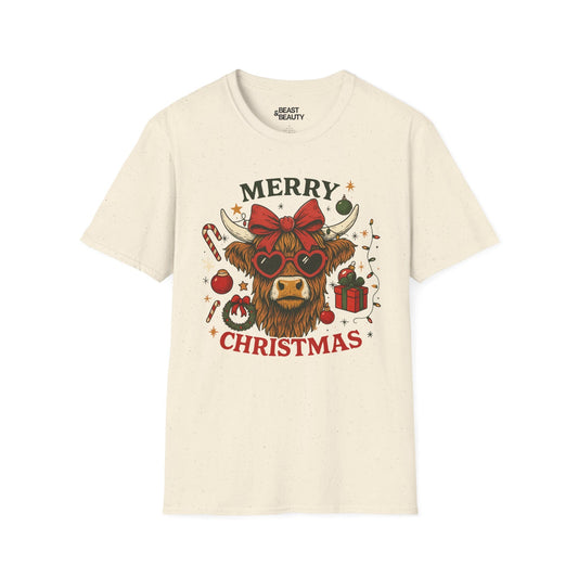 merry christmas highland cow t-shirt natural t-shirt uk Christmas gift idea