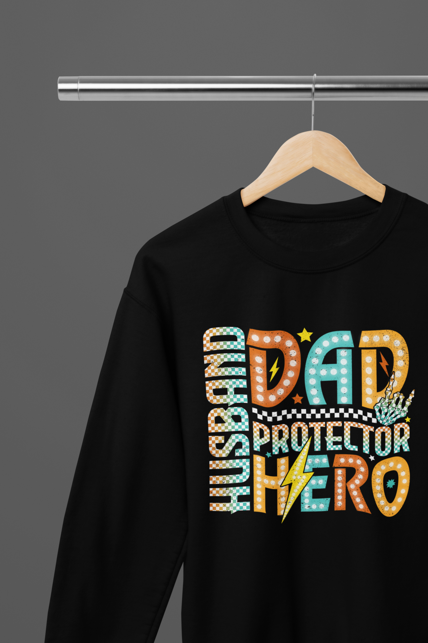 Husband Dad Protector Hero T-Shirt / Sweatshirt – Retro Neon Father’s Day Gift