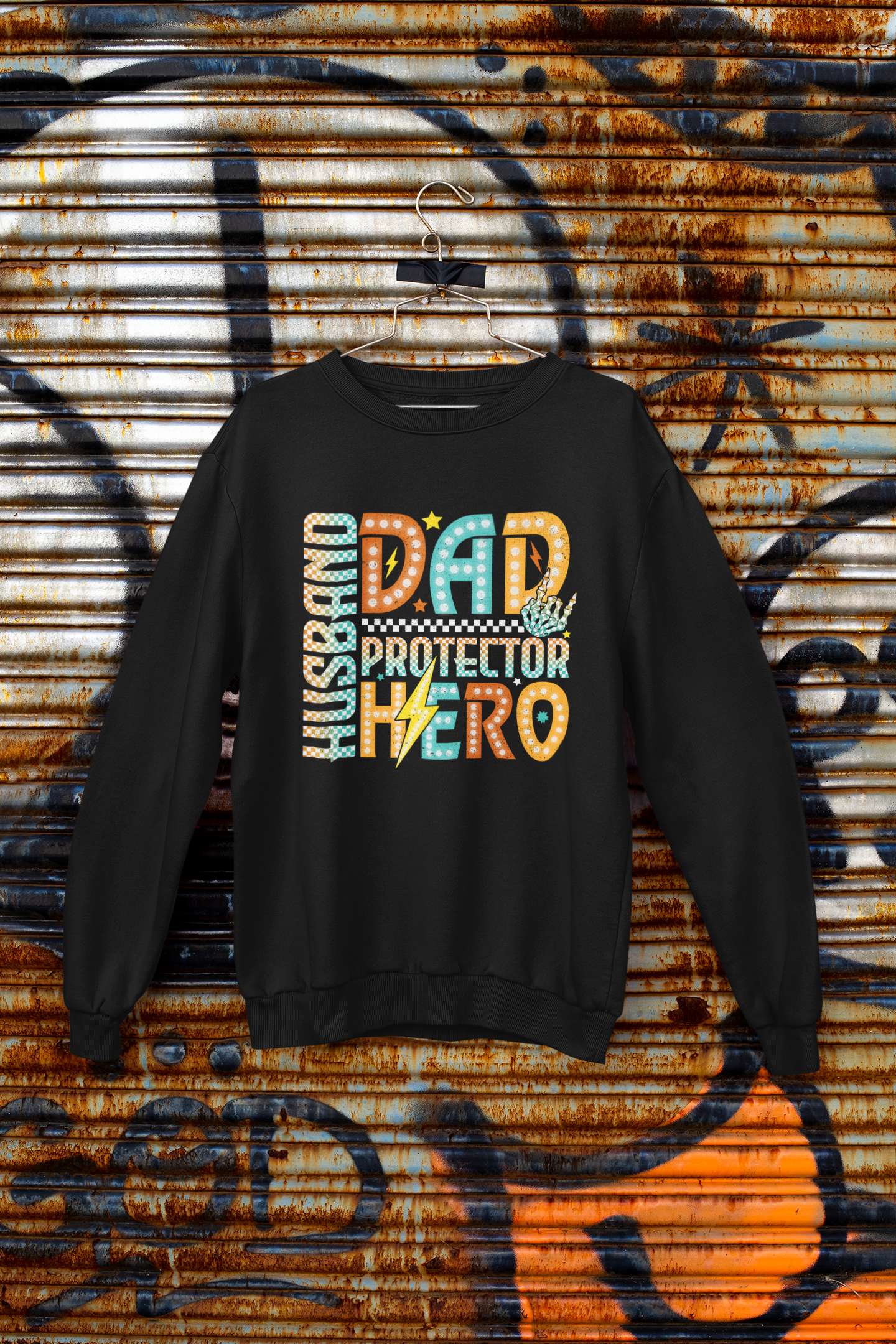 Husband Dad Protector Hero T-Shirt / Sweatshirt – Retro Neon Father’s Day Gift