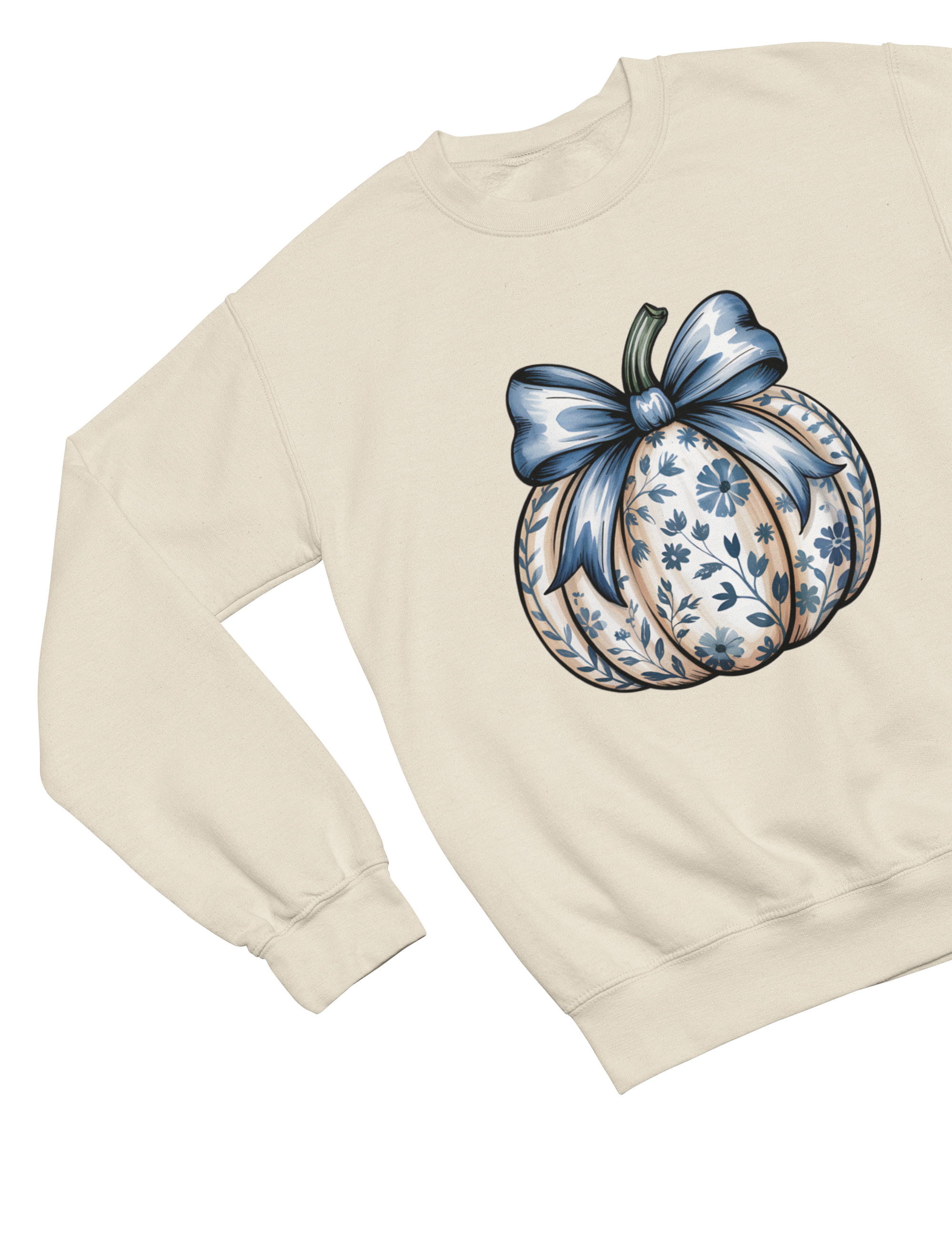 Blue Floral Pumpkin Sweatshirt | Elegant Autumn Coquette Jumper