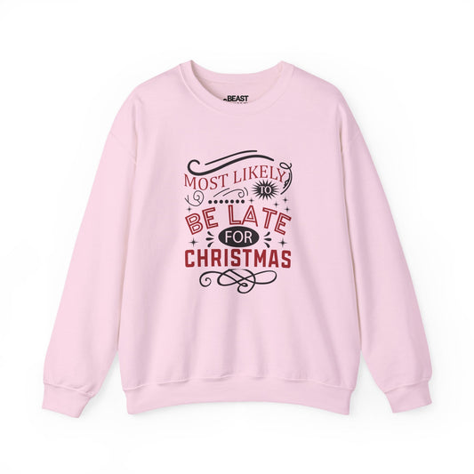 most likely to be late for christmas sweatshirt light pink sweatshirt uk Christmas gift idea