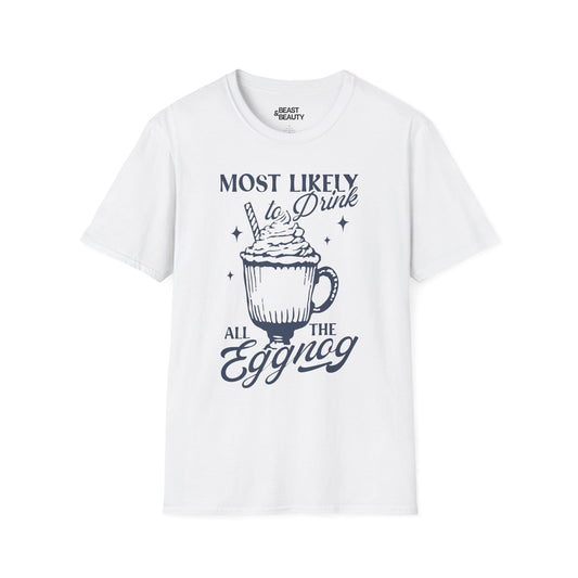 most likely to drink all the eggnog christmas t-shirt white t-shirt uk Christmas gift idea