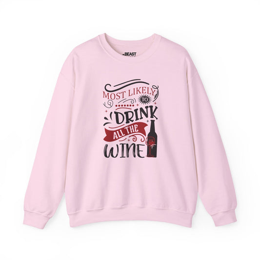 most likely to drink all the wine christmas sweatshirt light pink sweatshirt uk Christmas gift idea