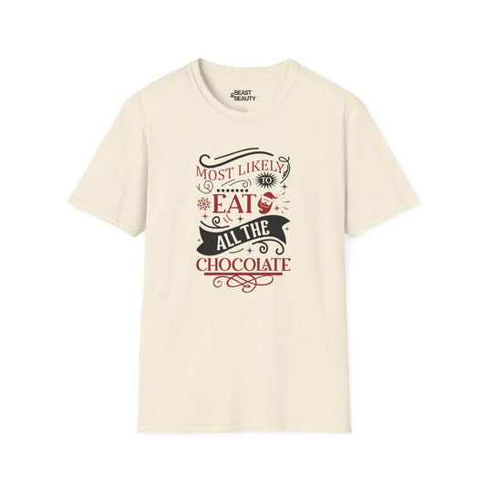 most likely to eat all the chocolate christmas t-shirt natural t-shirt uk Christmas gift idea