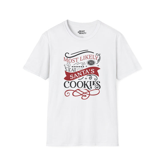 most likely to eat santa s cookies christmas t-shirt white t-shirt uk Christmas gift idea
