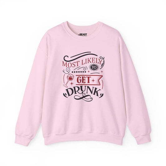most likely to get drunk christmas sweatshirt light pink sweatshirt uk Christmas gift idea