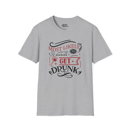 most likely to get drunk christmas t-shirt sport grey t-shirt uk Christmas gift idea