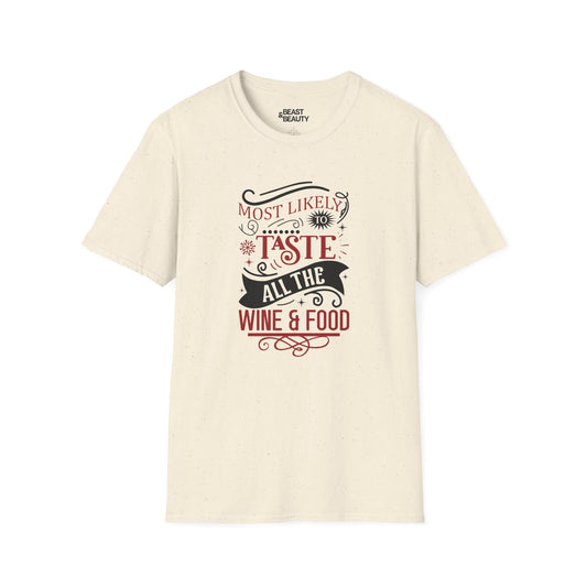 most likely to taste all the wine & food christmas t-shirt natural t-shirt uk Christmas gift idea