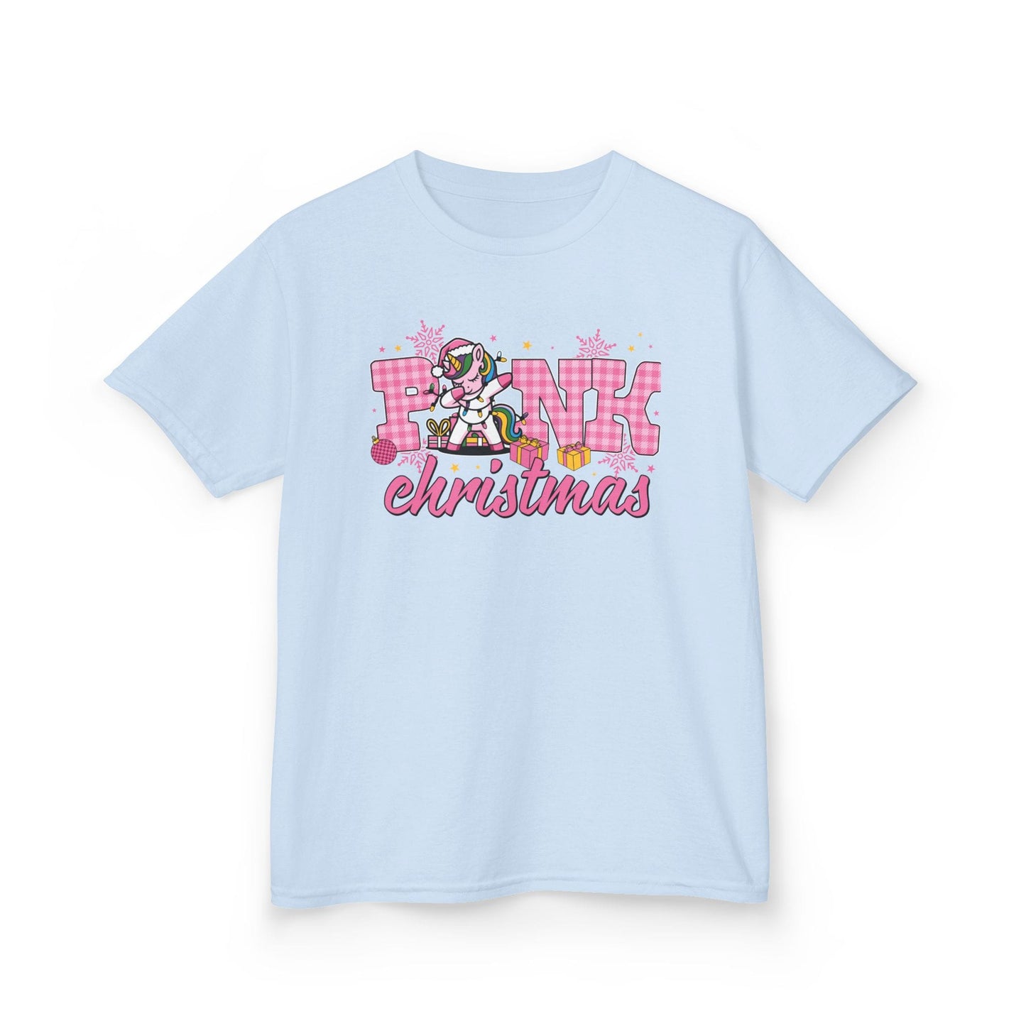 Pink Christmas Unicorn Kids T-Shirt Light Blue / XS gift_idea unique_gift personalised_gift