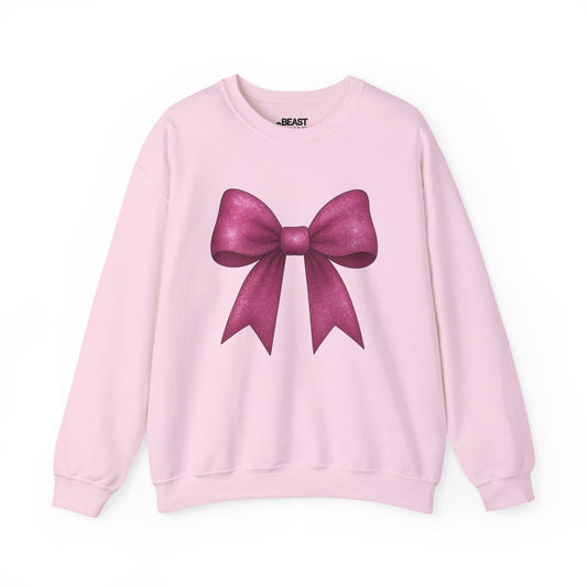 pink glitter bow sweatshirt light pink sweatshirt uk coquette gift idea