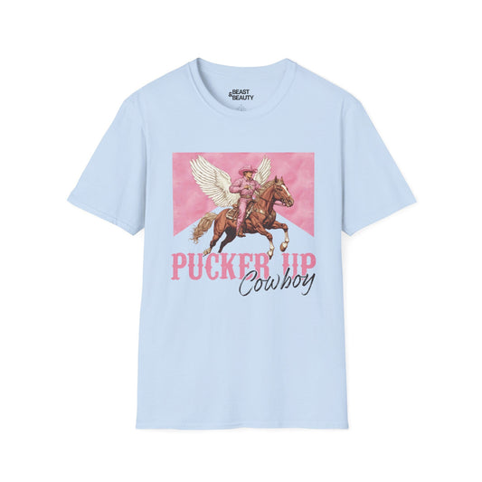 pucker up cowboy t-shirt light blue t-shirt uk cowgirl gift idea