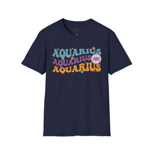 Retro Aquarius Zodiac Graphic T-Shirt Navy / S gift_idea unique_gift personalised_gift