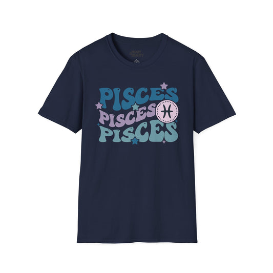 Retro Pisces Zodiac Graphic T-Shirt Navy / S gift_idea unique_gift personalised_gift
